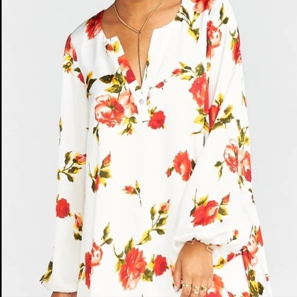 Show Me Your Mumu Jamie White Floral Long Sleeve Slip Tunic Mini Dress Boho M - Picture 2 of 13
